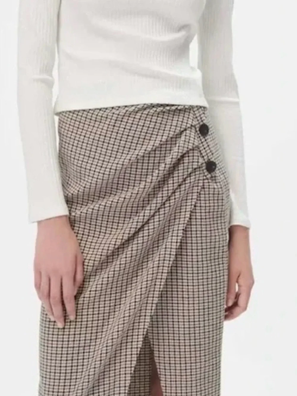 Zara‎ Wrap Buttons Pencil Skirt Plaid Houndstooth Check Size M NWOT